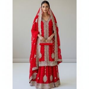 Pakistani Bridal Bride Wedding 3 Piece Dress - Lehnga - Red